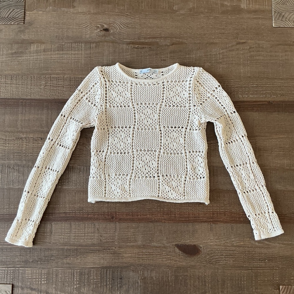 Mango Off-White Open Knit Details Crochet Crop Top